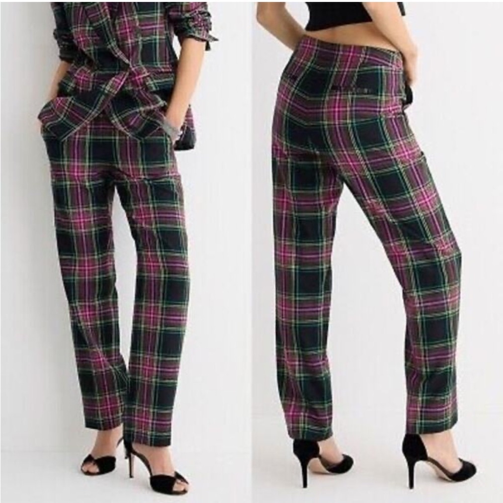 J.Crew Kate straight-leg pant in a pink Stewart tartan wool blend